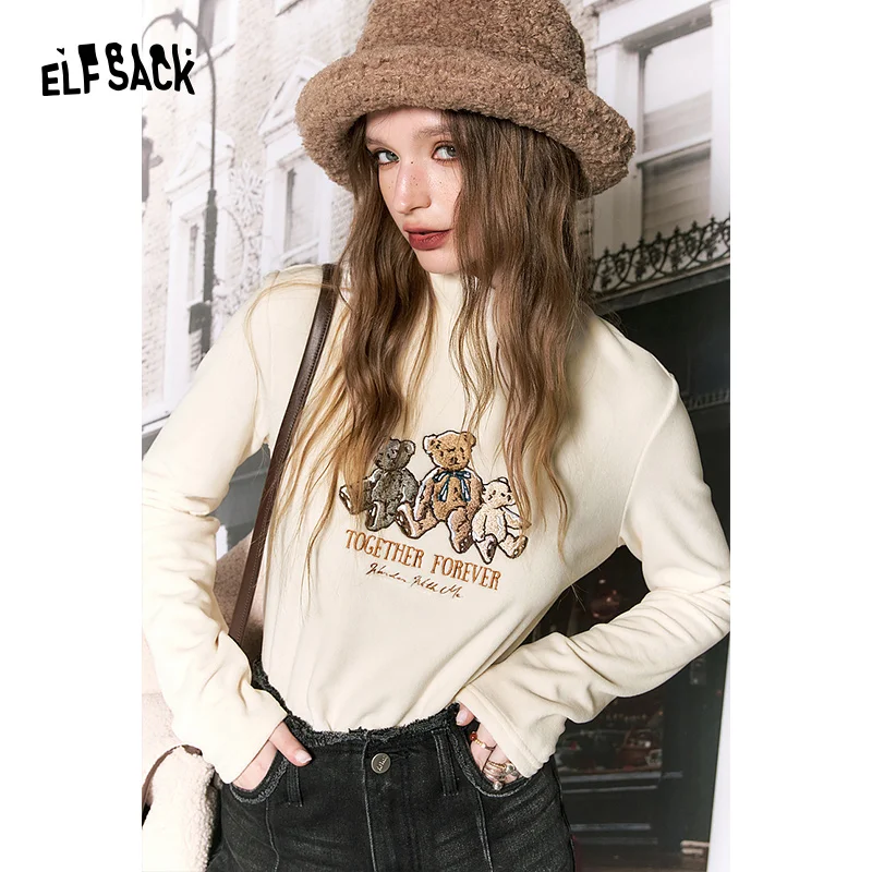 

ELFSACK Kawaii Slim Turtleneck Woman 2023 Winter New Korean Fashion Knitwears T-Shirts