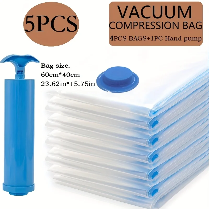 5-teiliges Set Vakuum-Aufbewahrungsbeutel Platzsparende Kompressionsbeutel Umzugsbeutel für Kleidung Bettdecken Bettwäsche Organizer 4 Beutel 1 Pumpe