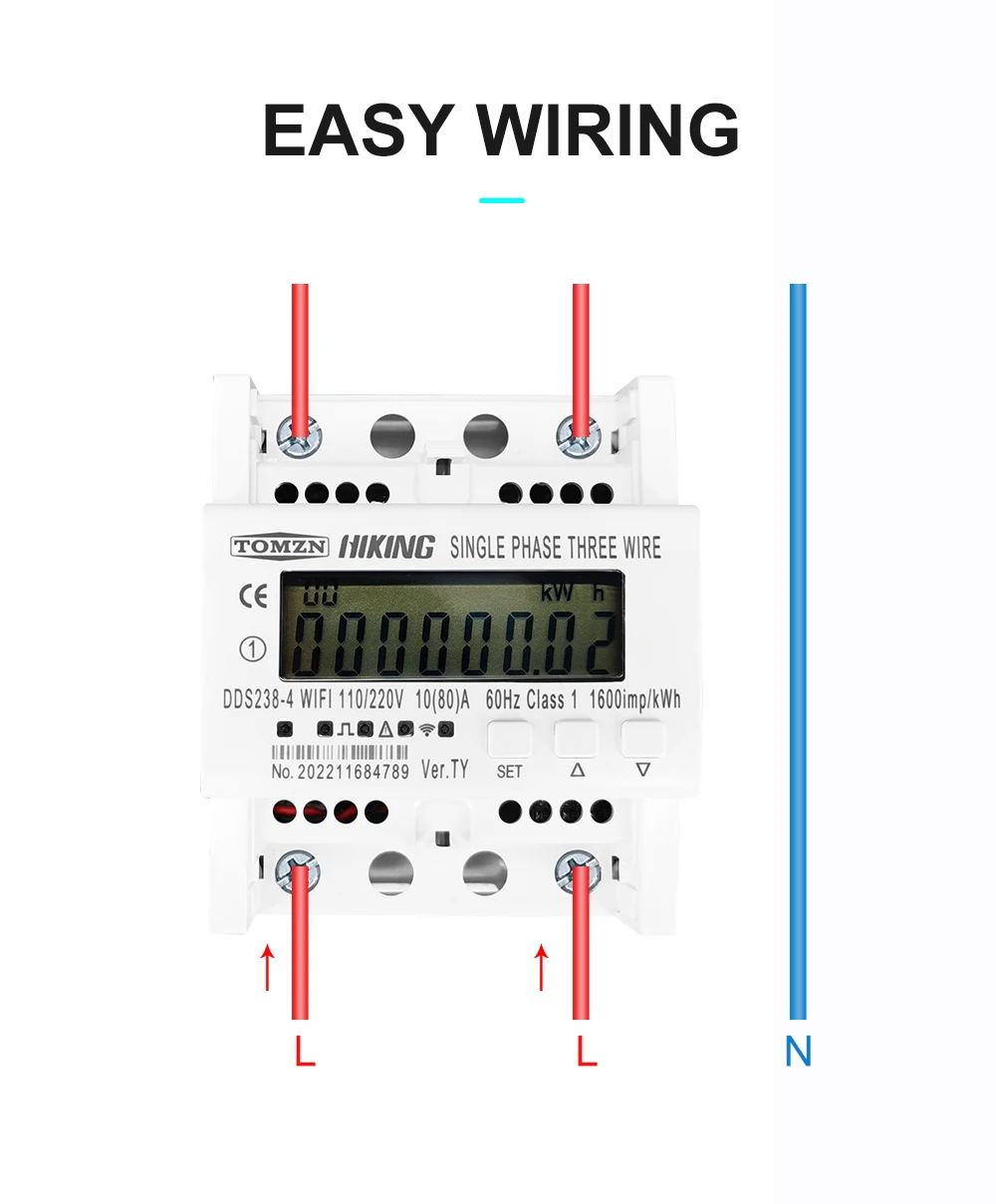 TOMZN 2 Phase 3 wires 110V+110V 80A Din Rail Tuya WIFI Smart Energy Meter Power Consumption Monitor kWh Meter Wattmeter