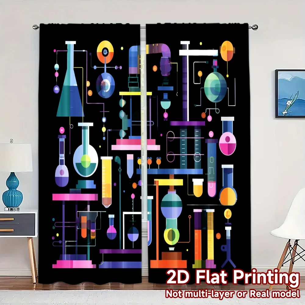 2pcs, 2D FLAT PRINTING Curtains (Without Rod) Lab Symphony Popular Curtains&Window Treatment Machine Washable Fabric Curtains