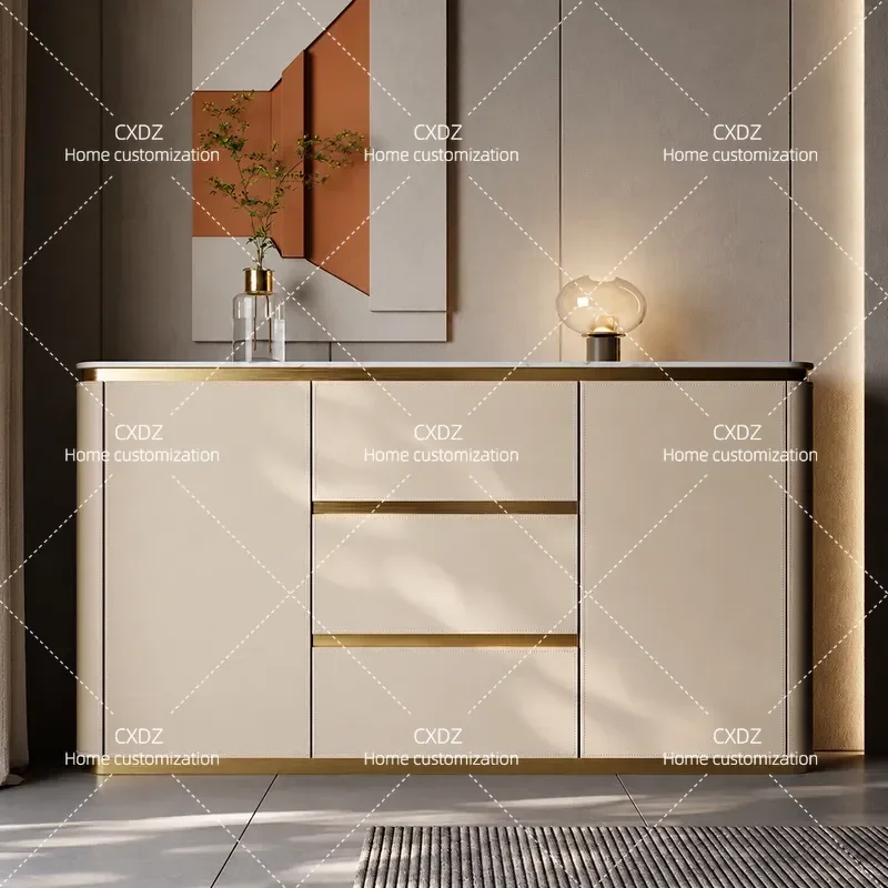 Saddle Leather Shoe Cabinet Solid Wood Ultra Thin Multi Layer Entrance Storage High End Household Door Integrated Organizer