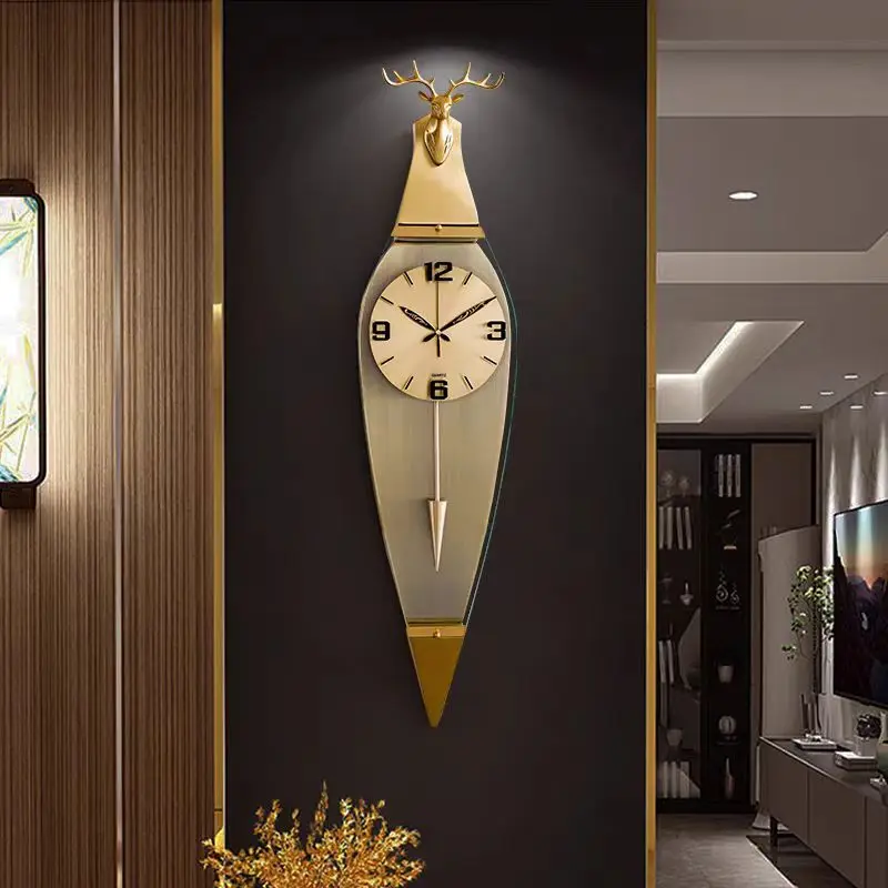 2024 Creative Luxury Metal Wall Clock, Deer Head Silent Pendulum Clock, Brass Wall Art Crafts, High-end Living Room Decoration