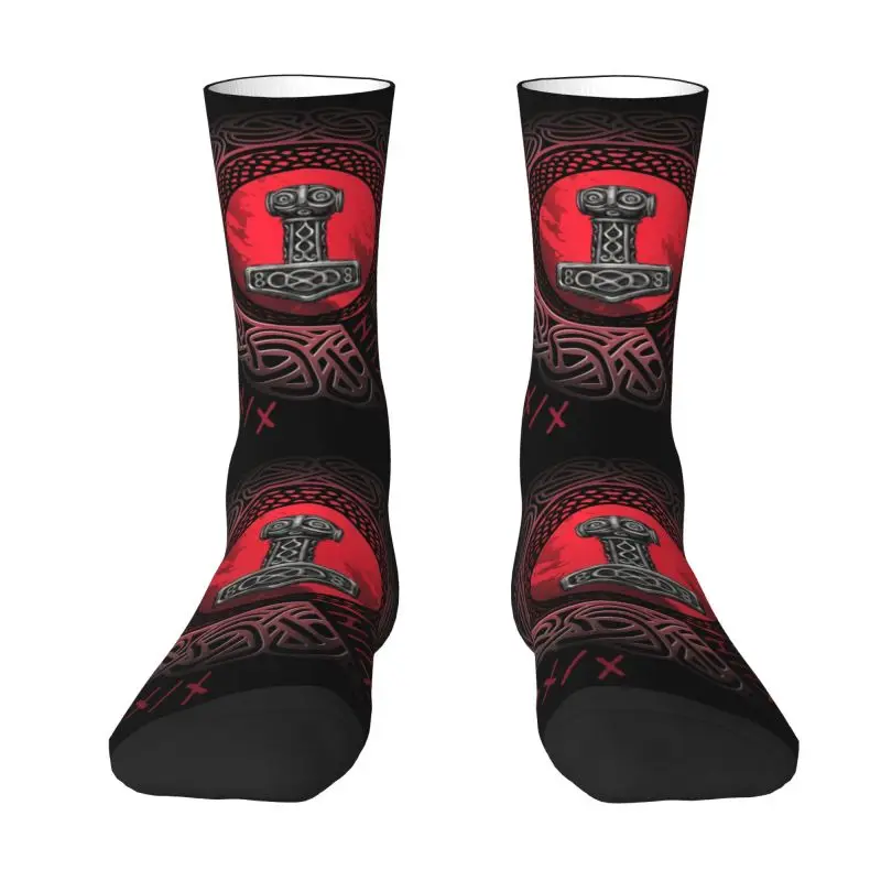 Viking Runes Thor Mjolnir Men's Crew Socks Unisex Cute Norse Valhalla Odin Spring Summer Autumn Winter Dress Socks