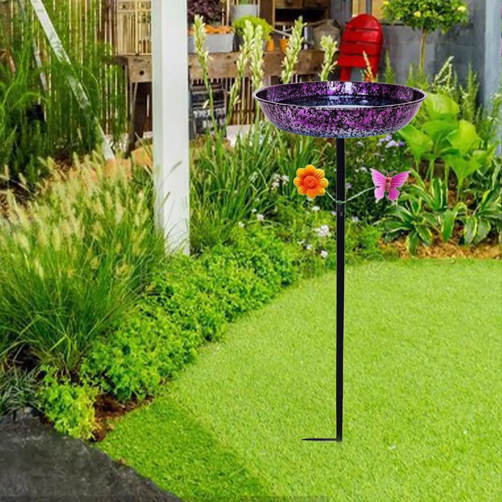 

Bird Bath Bowl Bird Feeder Metal Multifunctional Heavy Duty Garden Birdfeeder with Stake for Porch, Balcony, Outdoor Garden