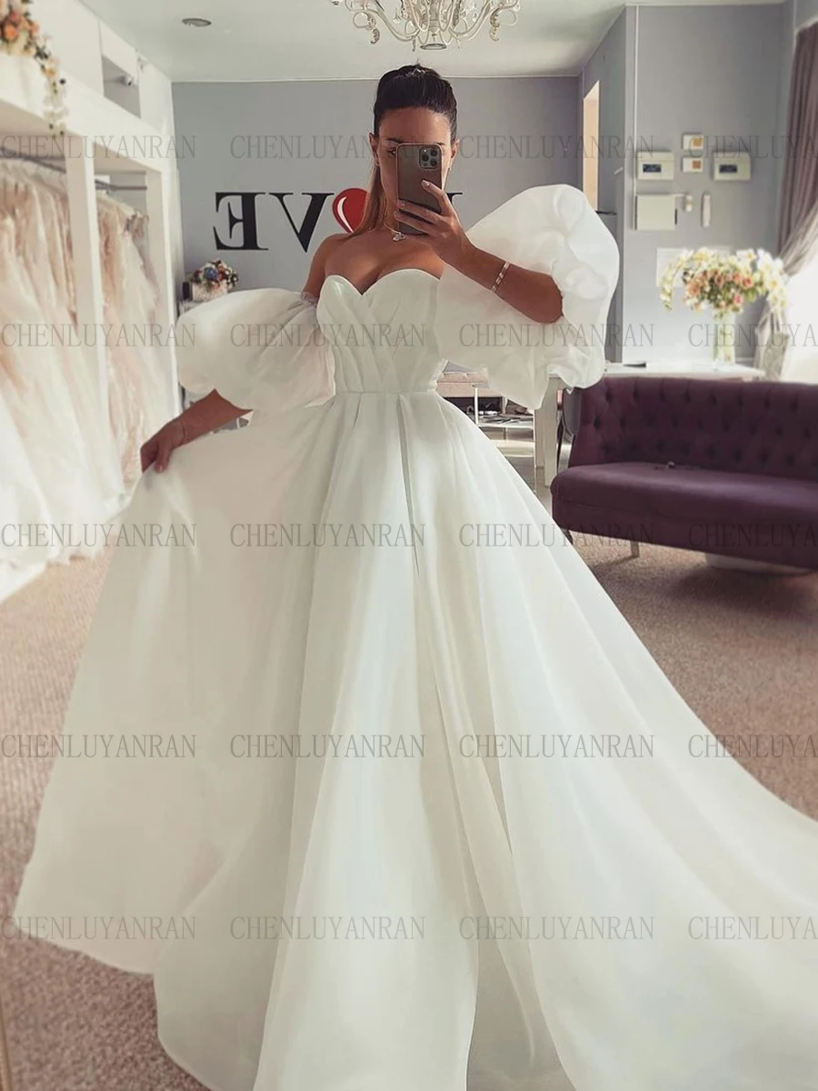 

Simple Sweetheart Wedding Dresses Puff Sleeves Ivory White Bride Dresses A-Line High Quality Dress For Women 2023 Robe De Mariée