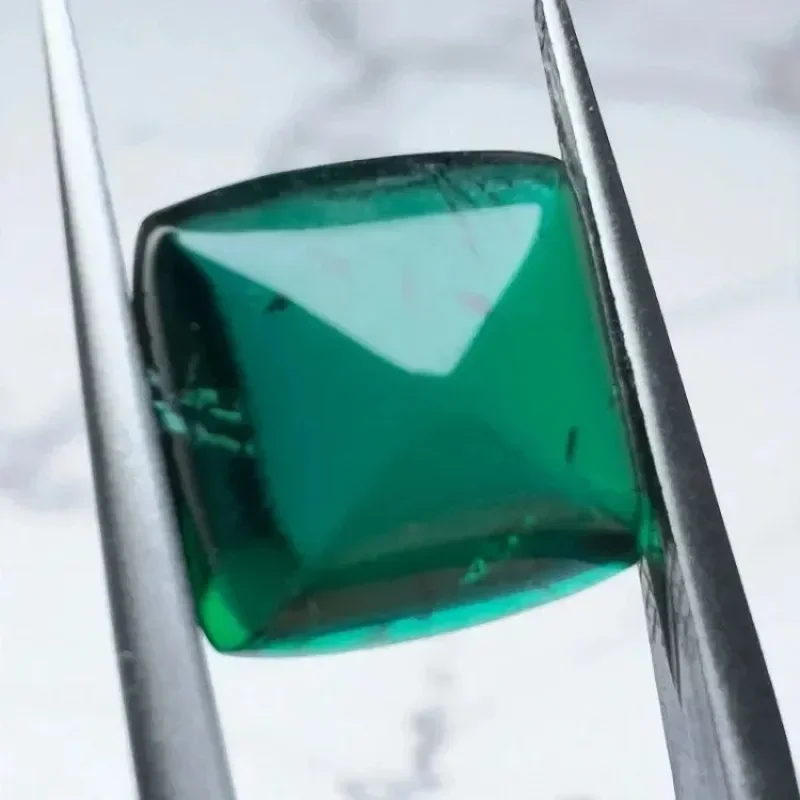 Lab Grown Zambian Emerald- Hydrothermal, Hand-Cut, Square Smooth Surface, with Cracks Inclusions, Selectable Certificate