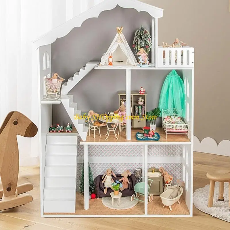 23GD Dollhouses Baby Cradles Bed met kussen 1/12 Schaal IJzeren meubels Scene Decors