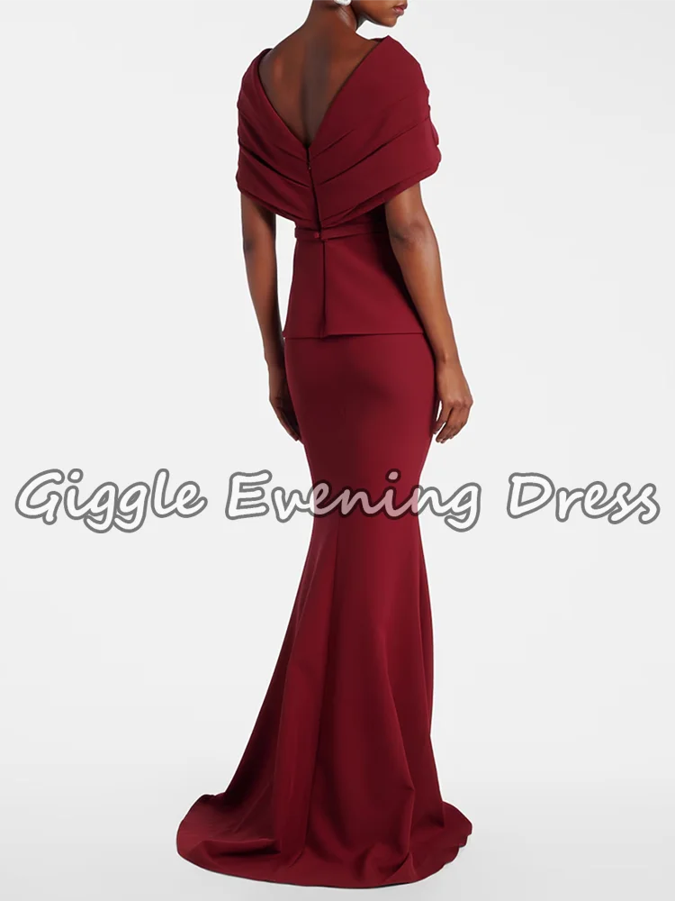 فساتين الحفلات المسائية من Giggle باللون الأحمر على شكل حرف O للنساء بأكمام قصيرة أنيقة على شكل حورية البحر لحفلات الزفاف بطول الأرض حسب الطلب
