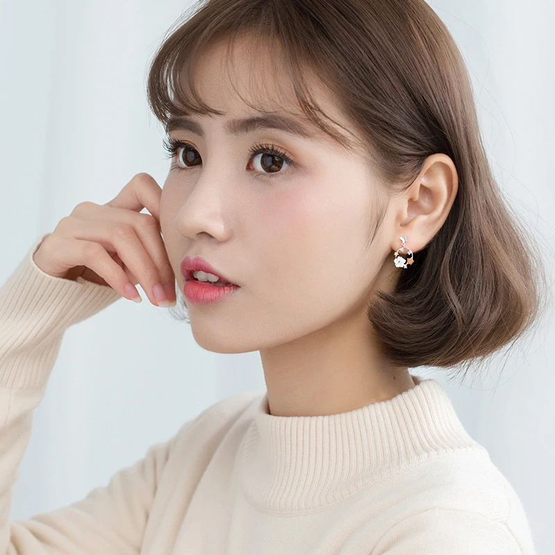 Modian Fashion Butterfly Round Enamel Flower Drop Earrings Charm 925 Sterling Silver Luxury Dangle Ear For Women Wedding Jewelry