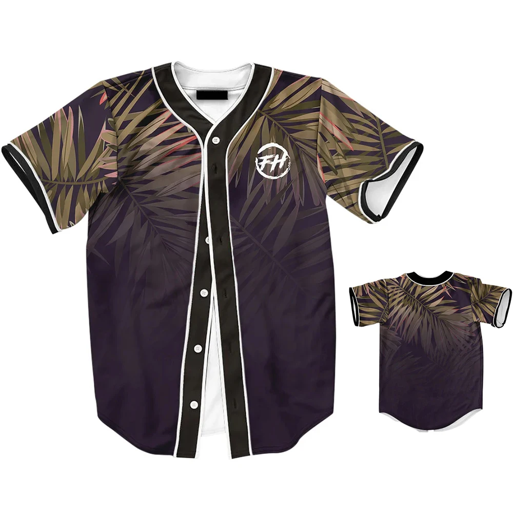 Youth And Vitality College Style Single Breasted Baseball Top Camo Series Printed Short Sleeved Shirt MB27