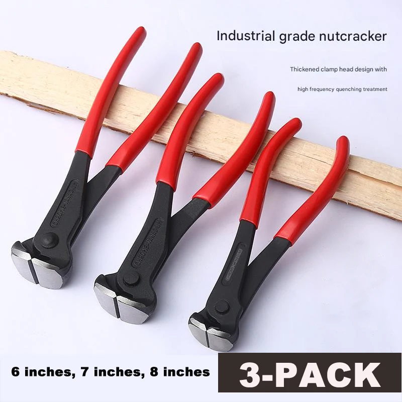 3-Pack Nail Puller 6-inch 7-inch 8-inch Cat's Paw Nail Puller & Remover End Cutting Pliers Staple Puller Carpenter's Tool CRV