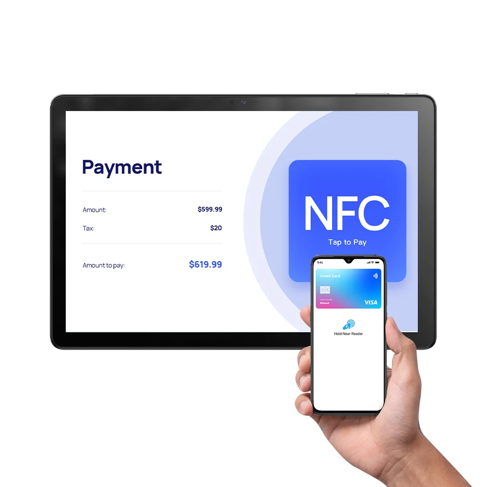 المزدوج Type-C PD اضغط لدفع اللافتات الرقمية NFC أندرويد لوحة اللمس اللوحي لقائمة المطاعم Softpos محطة طلب الكمبيوتر اللوحي