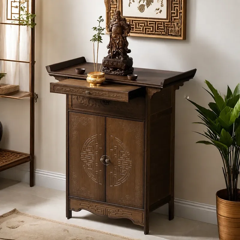 New Chinese Style Vertical Cabinet for Guan Gong Bodhisattva Statue Household Buddhist Altar Incense Offering