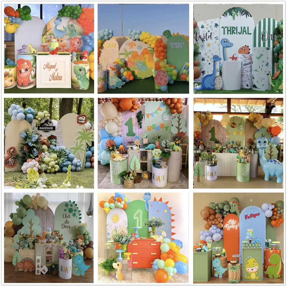 Cartoon Dinosaur Arched Fabric Backdrop Covers Arch Stand Cover for Baby Birthday Party Baby Shower Decoration(Only Cover)