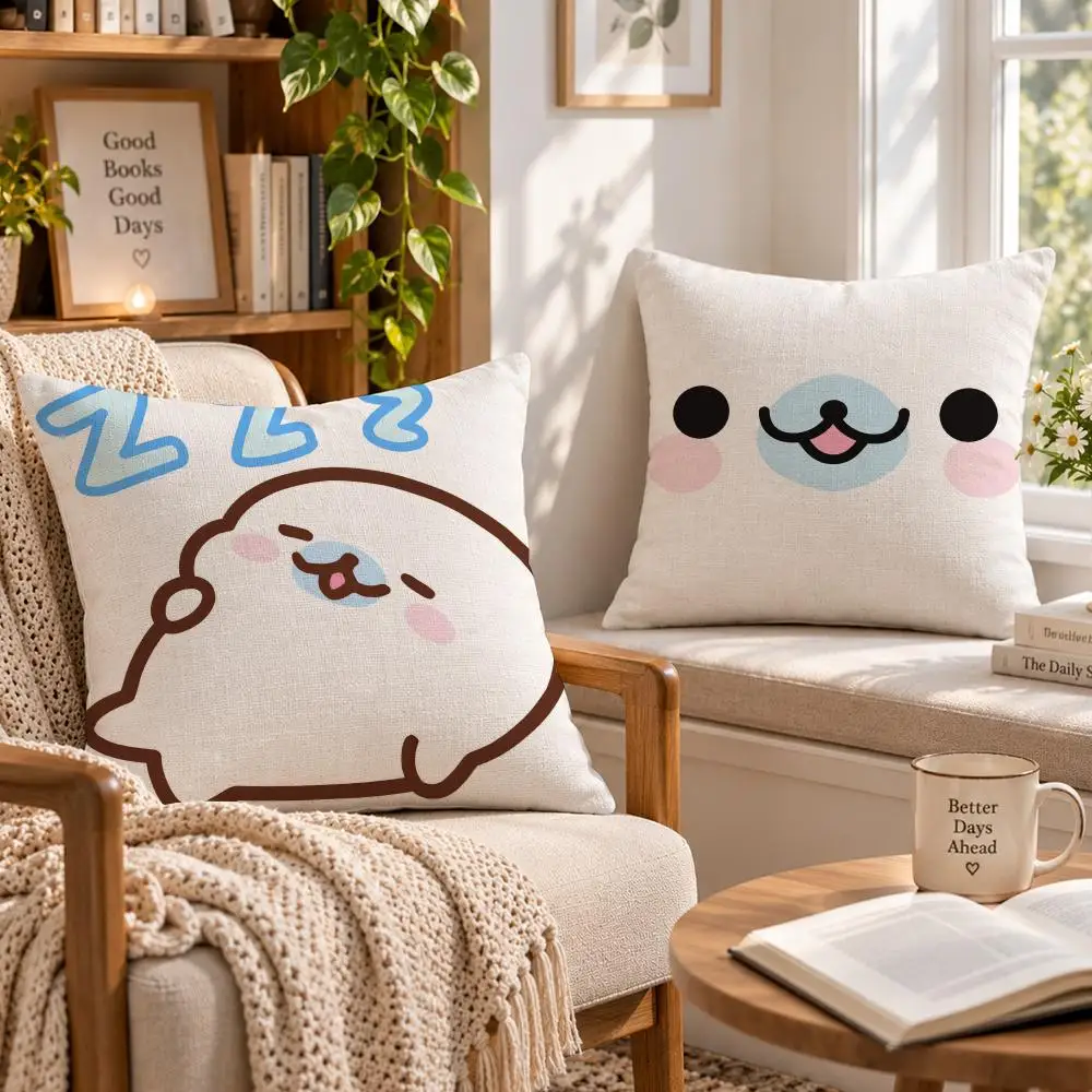 Character Cute M-Mamegoma Seal Cushion Cover Soft Short Cover Washable Sofa Bed Dorm Garden Home Office Chair Decor
