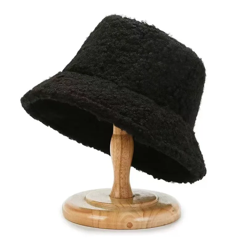 2022 Lamb Wool Bucket Hat for Women Men Solid Harajuku Teddy Fishing Fisherman Hat Autumn Winter Bob Outdoor Warm Panama Cap