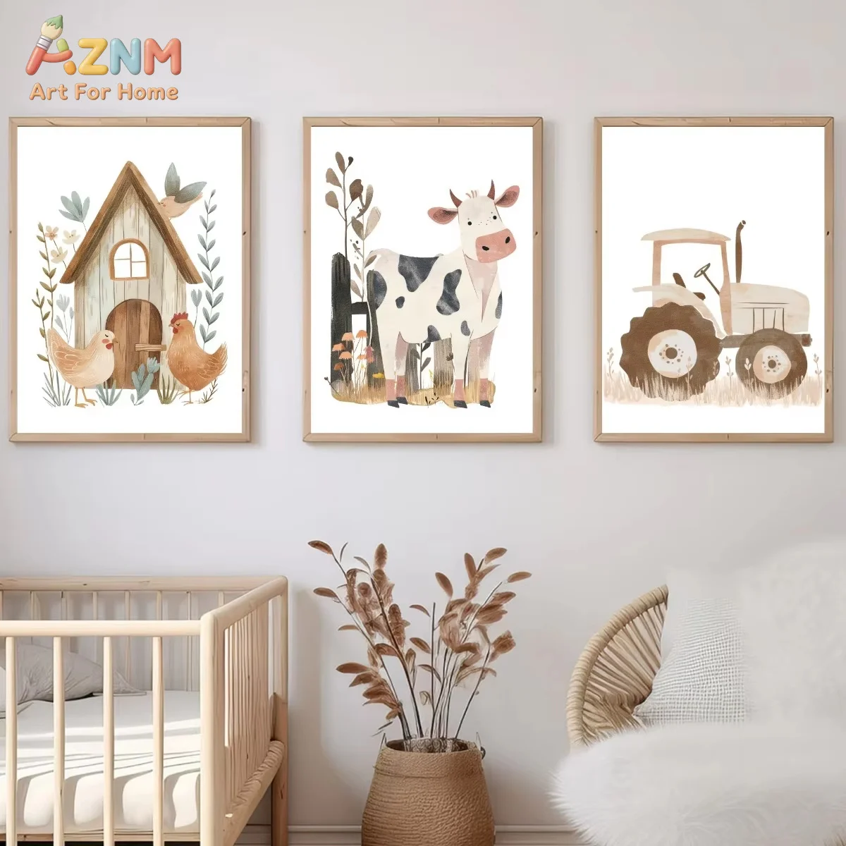 AZNM 3pcs Whimsical Rabbit Floral Canvas Print Poster Cute Bunny Butterfly Art Prints Living Room Nursery Wall Art Home Decor
