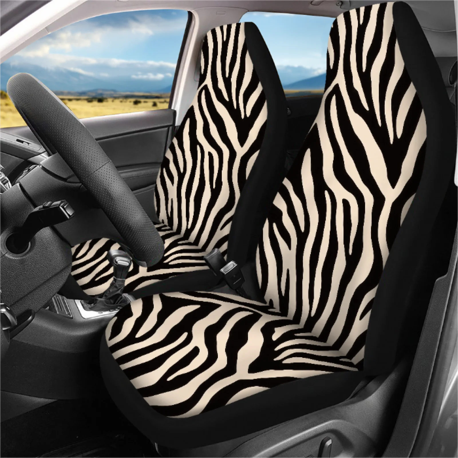 Coloranimal Zebra Print 14 Pcs Car Accessories Set with Wear Resistant Auto Center Console Pad and Key Fob for Auto Interior