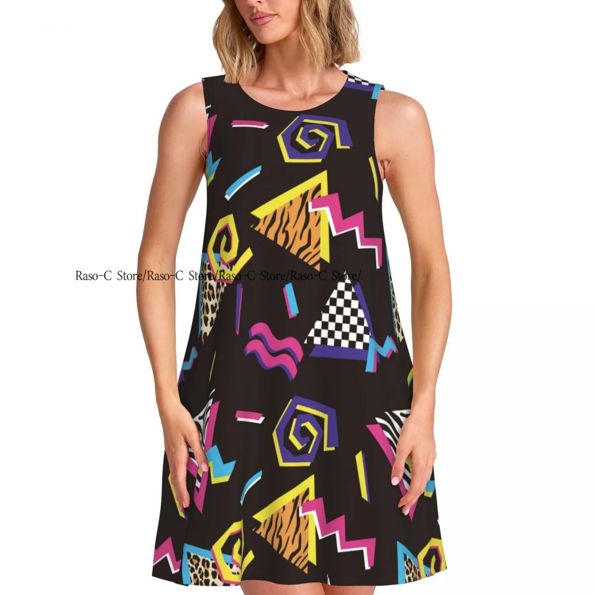 Damesjurk Zomer Casual T-shirtjurken Strand Cover-up Abstracte vormen en dierenprints Tankjurk in 90's-stijl