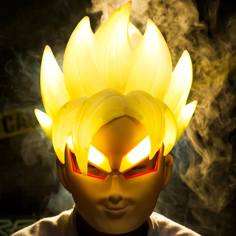 

Маска Драгон Болл Супер Сайян со светодиодной подсветкой, полнолицевой косплей-шлем, светящийся и дымящийся реквизит для вечеринок, аниме-коллекционная игрушка-сюрприз