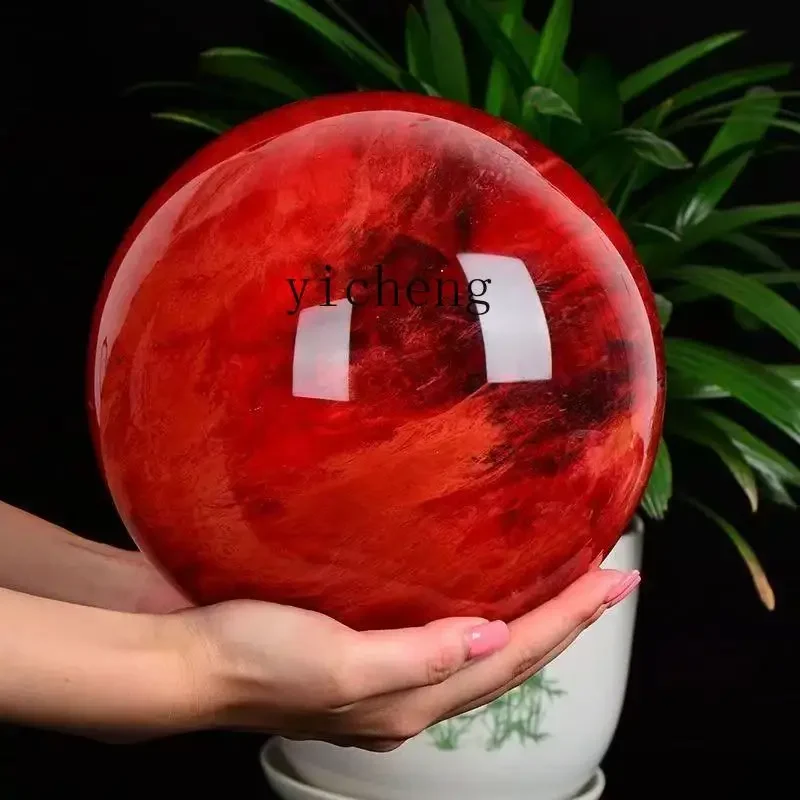 YFY Natural Red Crystal Ball Genuine Raw Stone  Lucky Ball Office Fire  Decorative Ornament