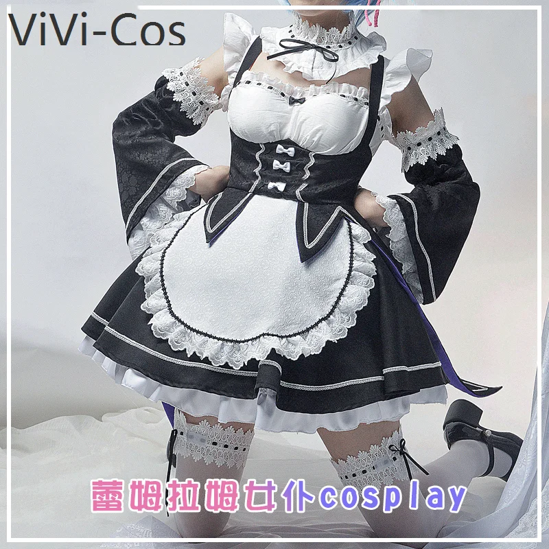 ViVi-Cos Anime Re:Life In A Different World From Zero Ram Rem Lolita Maid Dress Cosplay Costume Halloween Party Outfit Women