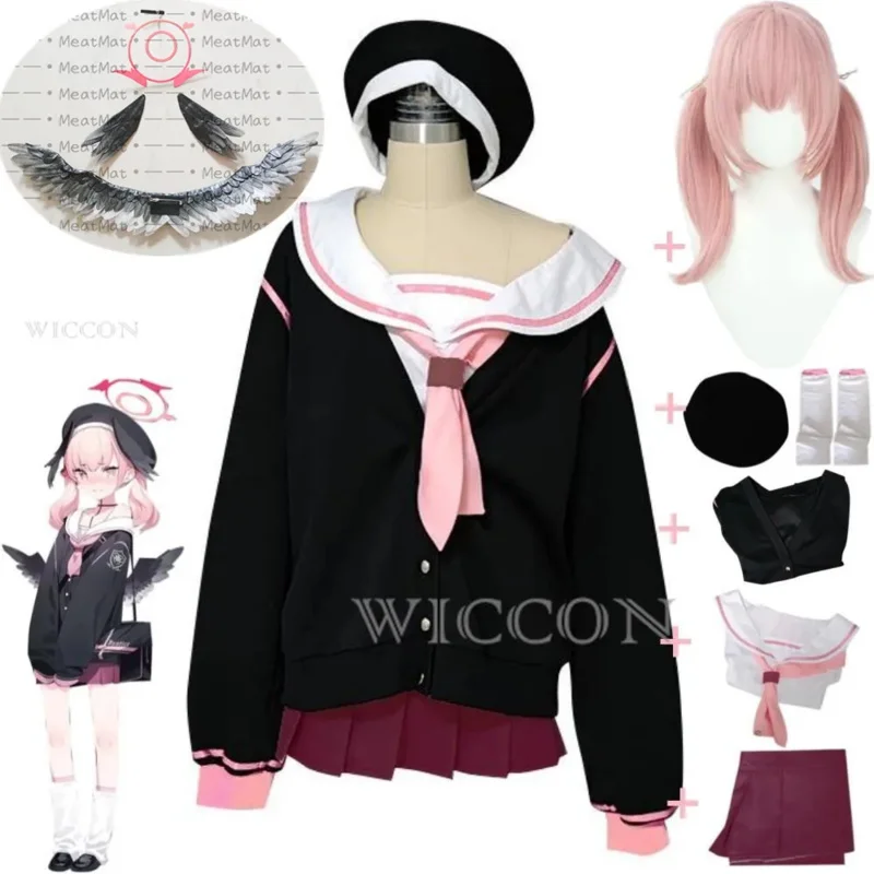 

Игра Shimoe Koharu Blue Archive Project MX Косплей Костюм Парик Аниме Троица Общая школа Лоли Униформа моряка Костюм на Хэллоуин