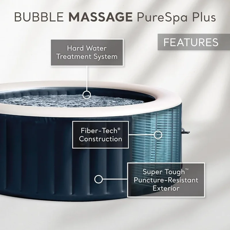 PureSpa Plus Bubble Massage Spa Set Includes Energy Efficient Spa Cover 2 Contoured Headrests and Up To Fit 4 Person Capacity