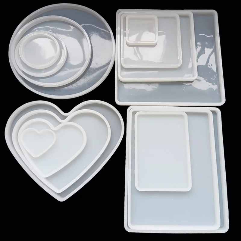 Round Square Rectangle Heart Coaster Silicone Mold Epoxy Resin Mold for DIY Jewelry Storage Base Making Cup Tray Home Decoration