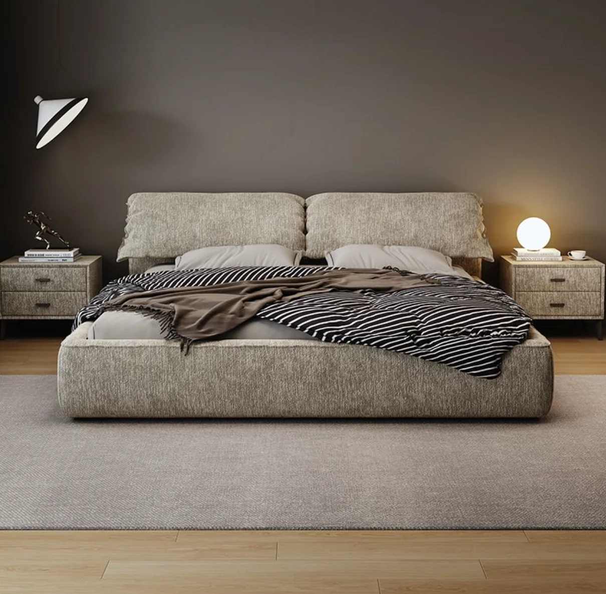 *q for Modern Dark Grey Genuine Leather Button Tufted Headboard Foot Board Double Bed Upholstery Full Queen Size Wooden Bed*