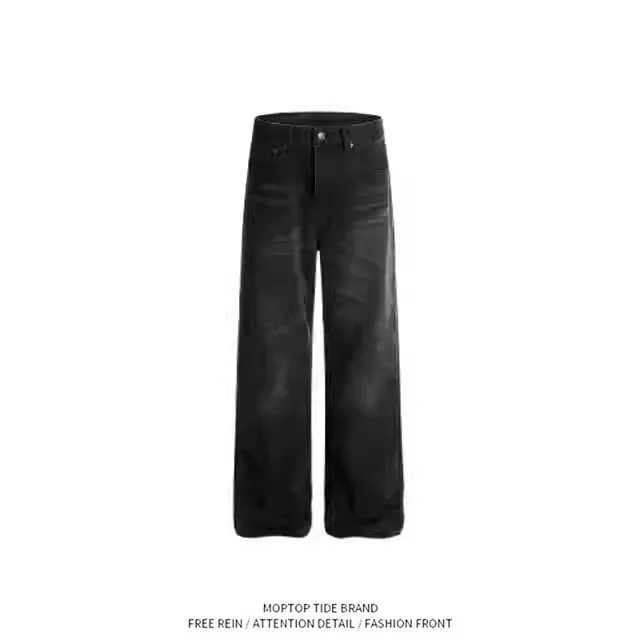 Jeans Retro Americano Estilo Cleanfit Micro Flare Lavado para Homens e Mulheres, Calças Longas Slim Straight com Cintura Médi...