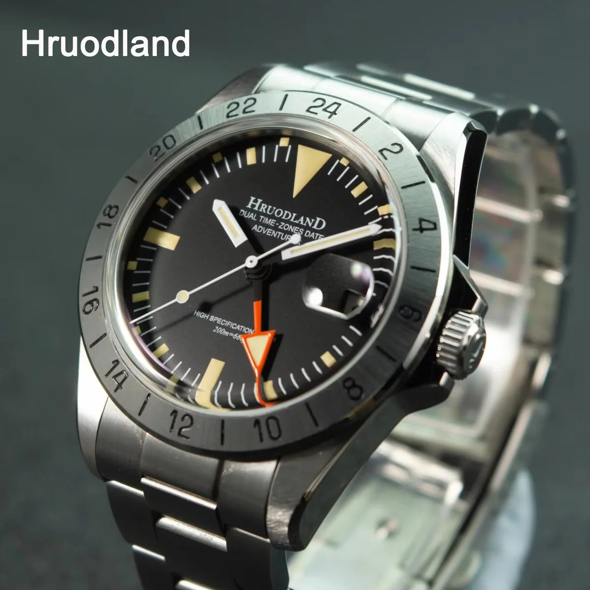 

Hruodland F023 Ретро мужские механические наручные часы Классические часы GMT с сапфировым стеклом NH34 Автоматические часы для дайвинга из нержавеющей стали