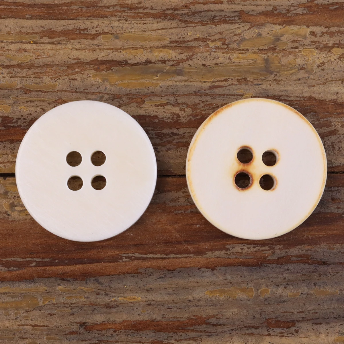 6PCS Flat Surface Real Bone Buttons For Luxury Clothing 4 Hole White Mens Jacket Suit Coat Sweater Sewing DIY Scorched Rim