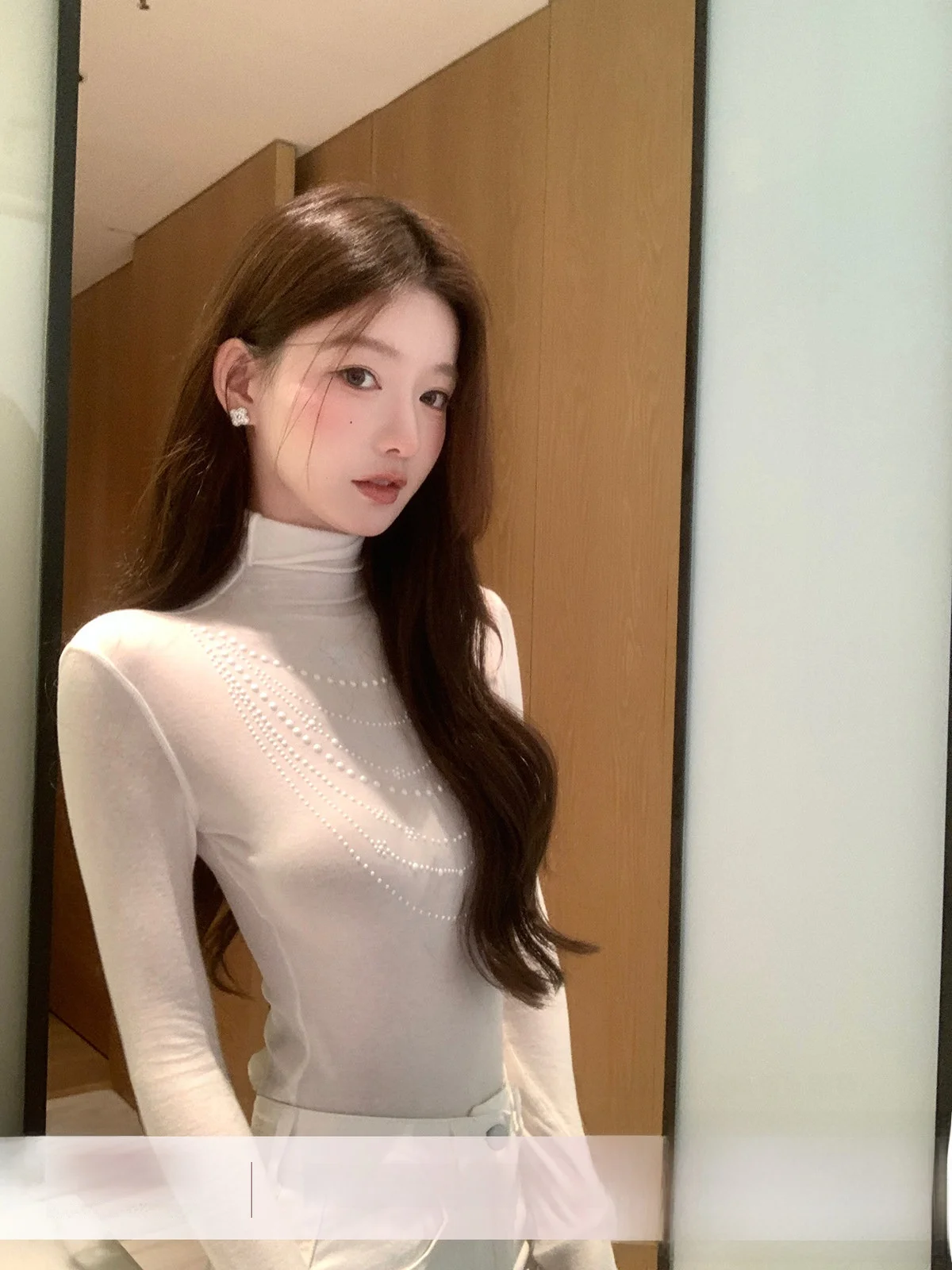 

YOLI White Knitted Top Women's Winter Baroque Thin Needle Slimming Base Layer irt Casual Sle Pearl Lady Series Cotton Blend