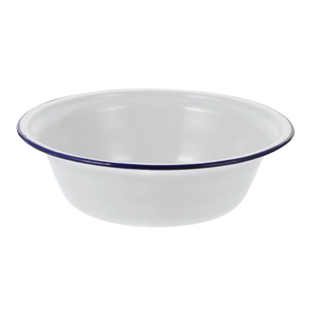 

20Cm White Deep Thickened Enamel Bowl Vintage Enamel Basin Unique Soup Bowl Household Enamel Washbasin Retro Enamel Basin
