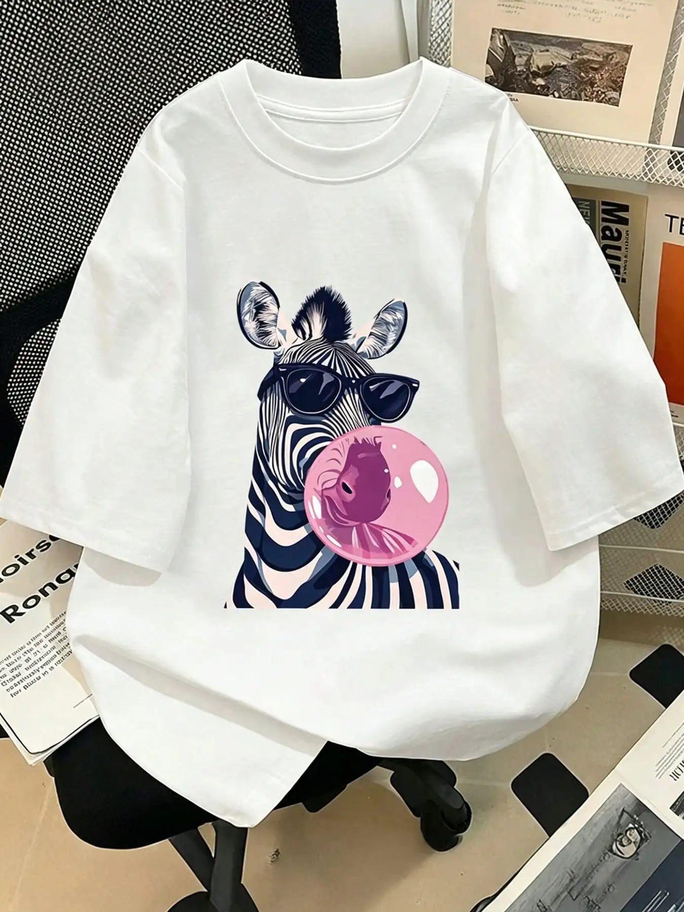 New Plus Size Fashion Loose T-Shirt - Elegant Zebra Stripe, Plus Size Short Sleeve Design White Casual Summer