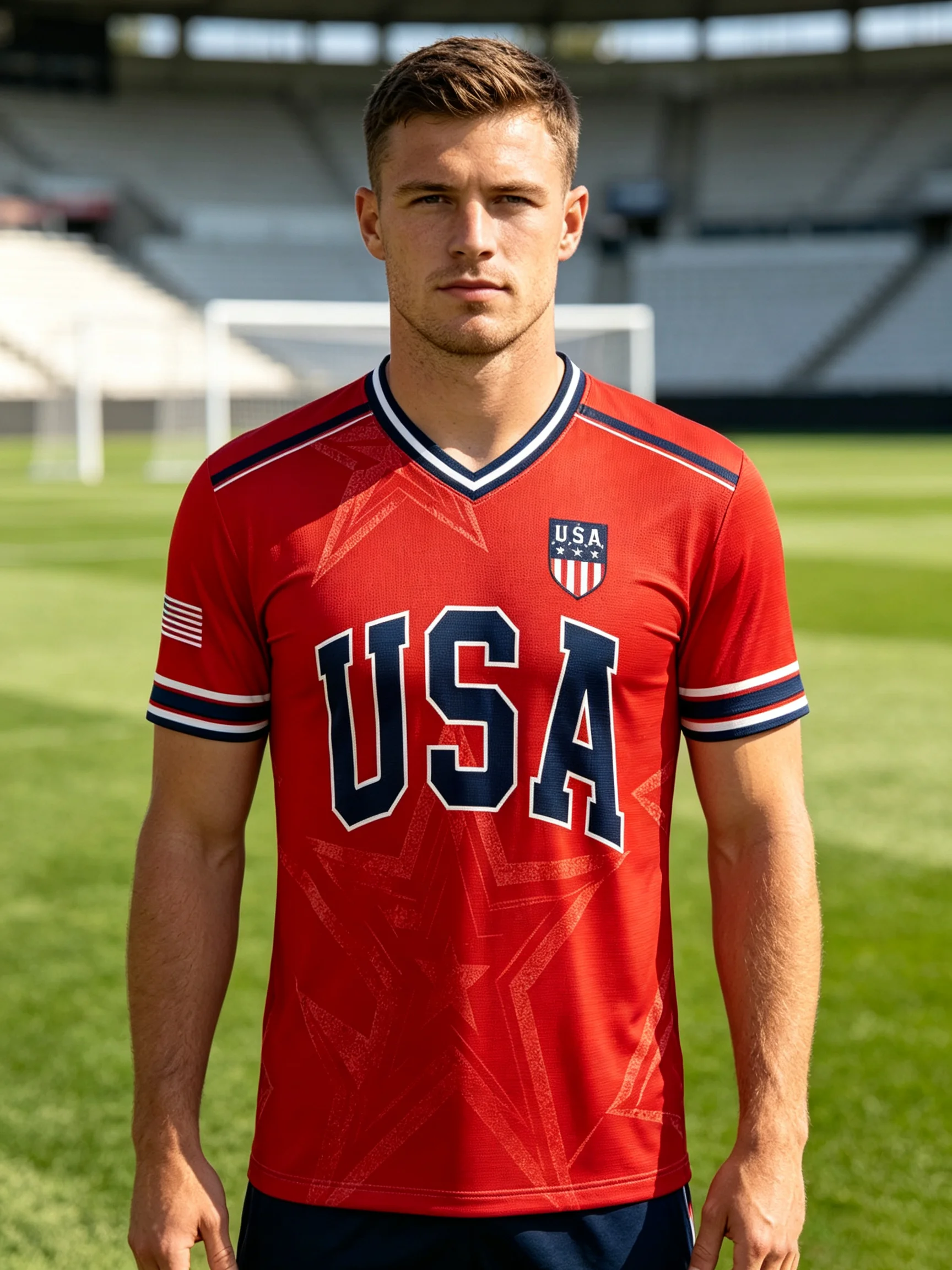 USA football jersey with Statue of Liberty print. Quick dry breathable fabric, ideal for American soccer supporters