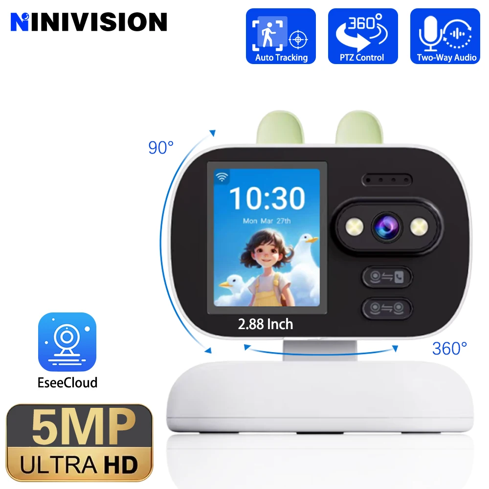 

5MP PTZ Wifi IP Camera Video Call With 2.88 Inch IPS Screen Baby One Click Call 360° Control Security IP Camera 2K Baby Monitor