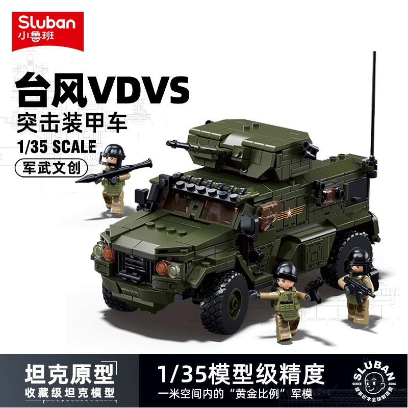 Military Typhoon VDV Assault Armored Vehicle Building Blocks World War II Army Figure Sluban Bricks Kit ww2 Model Kids Toys Gift