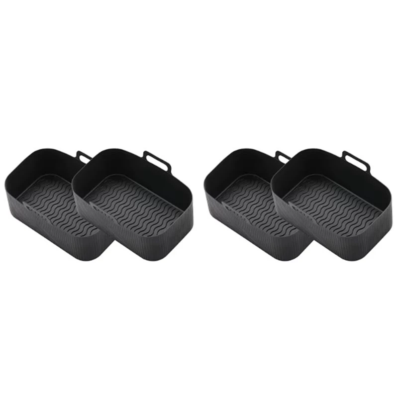 A59P New 4Pcs Silicone Pot For Air Fryer Foldable Basket Air Fryer Rack With Handles Black