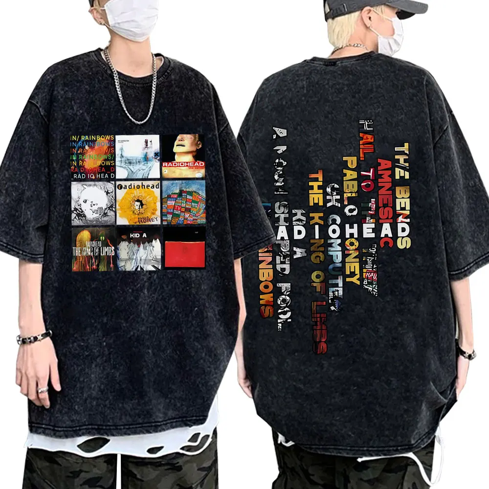

Washed Vintage Rock Band Radiohead Music Album Cover Graphic T-shirt Men Women Hip Hop Gothic Oversized Short Sleeve T Shirts