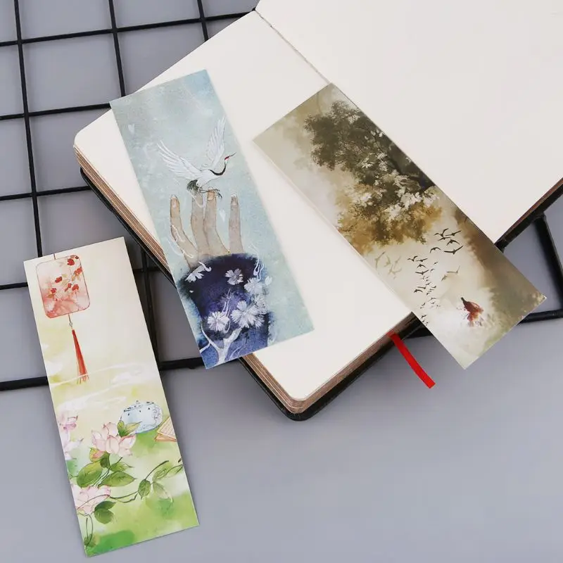 2024 New 30pcs for Creative Chinese Paper Bookmarks Painting Cards Retro Beautiful