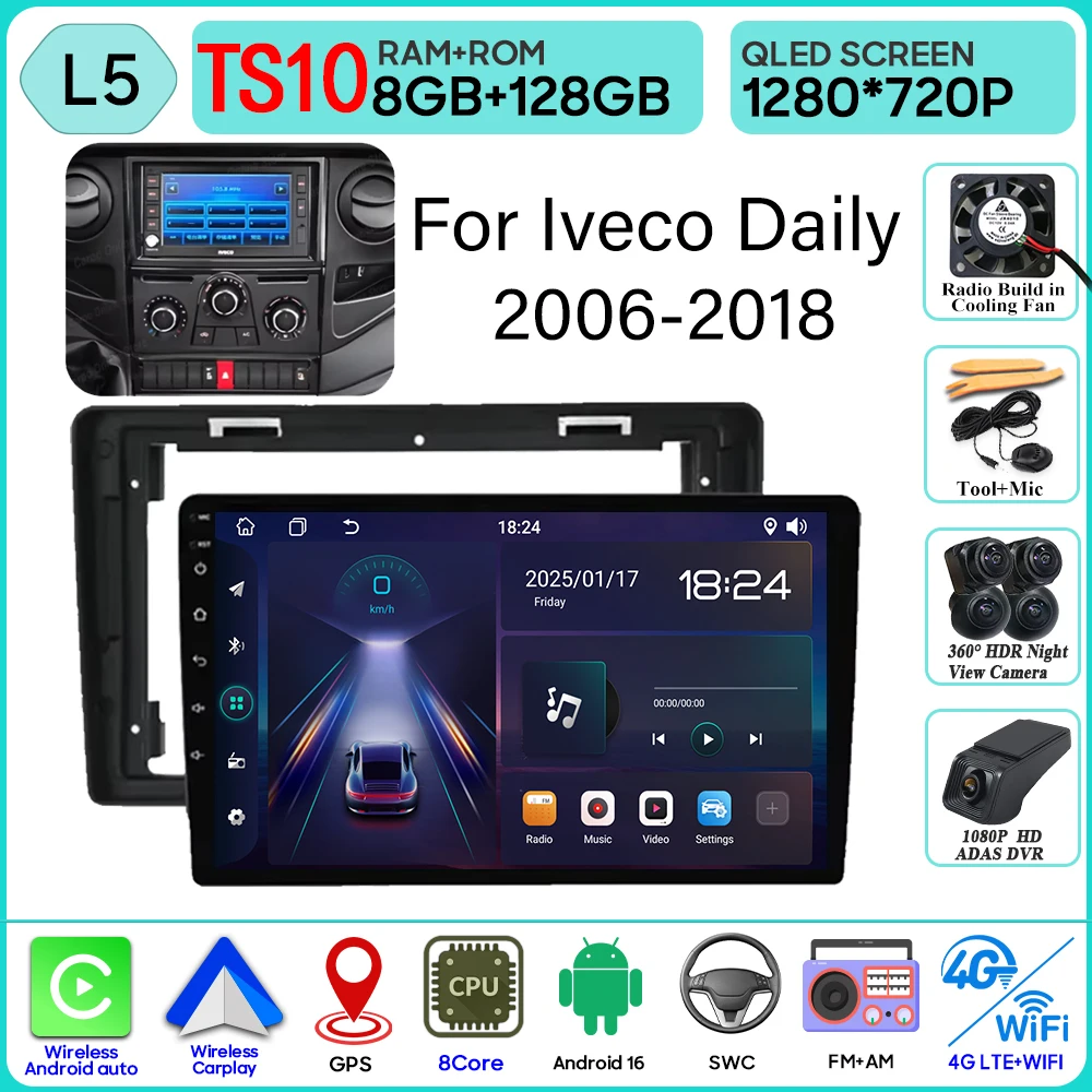 Android 16 Carplay Voor Iveco Daily 2006-2018 Video Autoradio GPS Navigatie Auto Monitor Autoradio Geen 2din Scherm GPS DVD Video