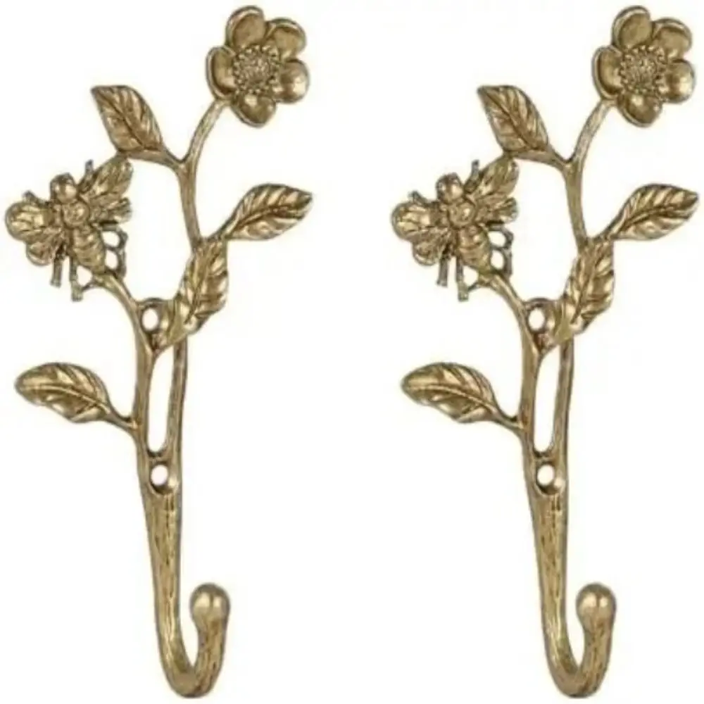Golden Finish Leaf Shaped Wall Hooks Elegant Design Stable Structure Decorative Hanger Set Strong Bearing Sturdy Alloy