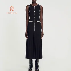 ROKEN EVAN 2024 French heavy beading vest knitted dress female exquisite sleeveless small fragrant wind dress elegante dress