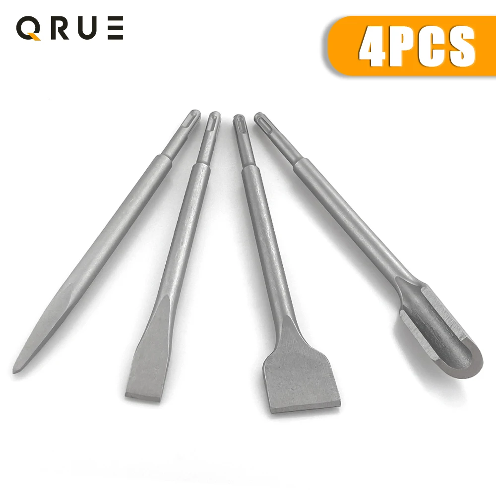 4Pcs  Electric Hammer Chisel Set SDS Plus Shank Drill Bit Point Groove Flat Chisel Masonry Tools for Concrete Brick Wall Rock