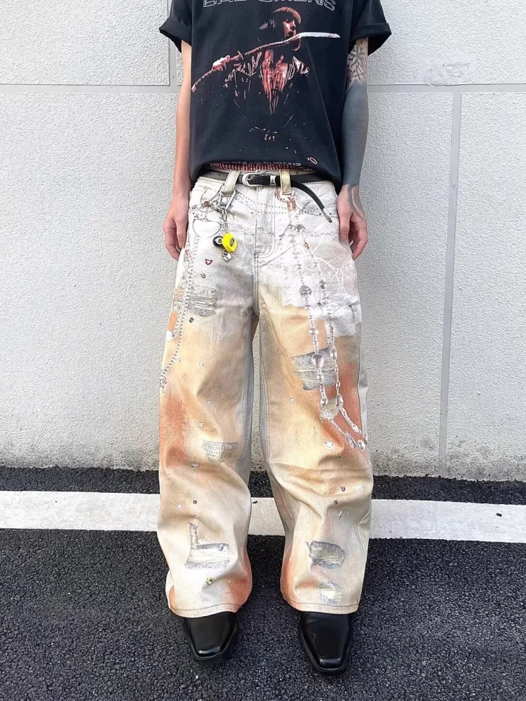 2026 Punk Y2K Style Multicolour 3D Printed Baggy Jeans Pants For Men Clothing Wide Leg Streetwear Long Trousers Pantalon Hombre