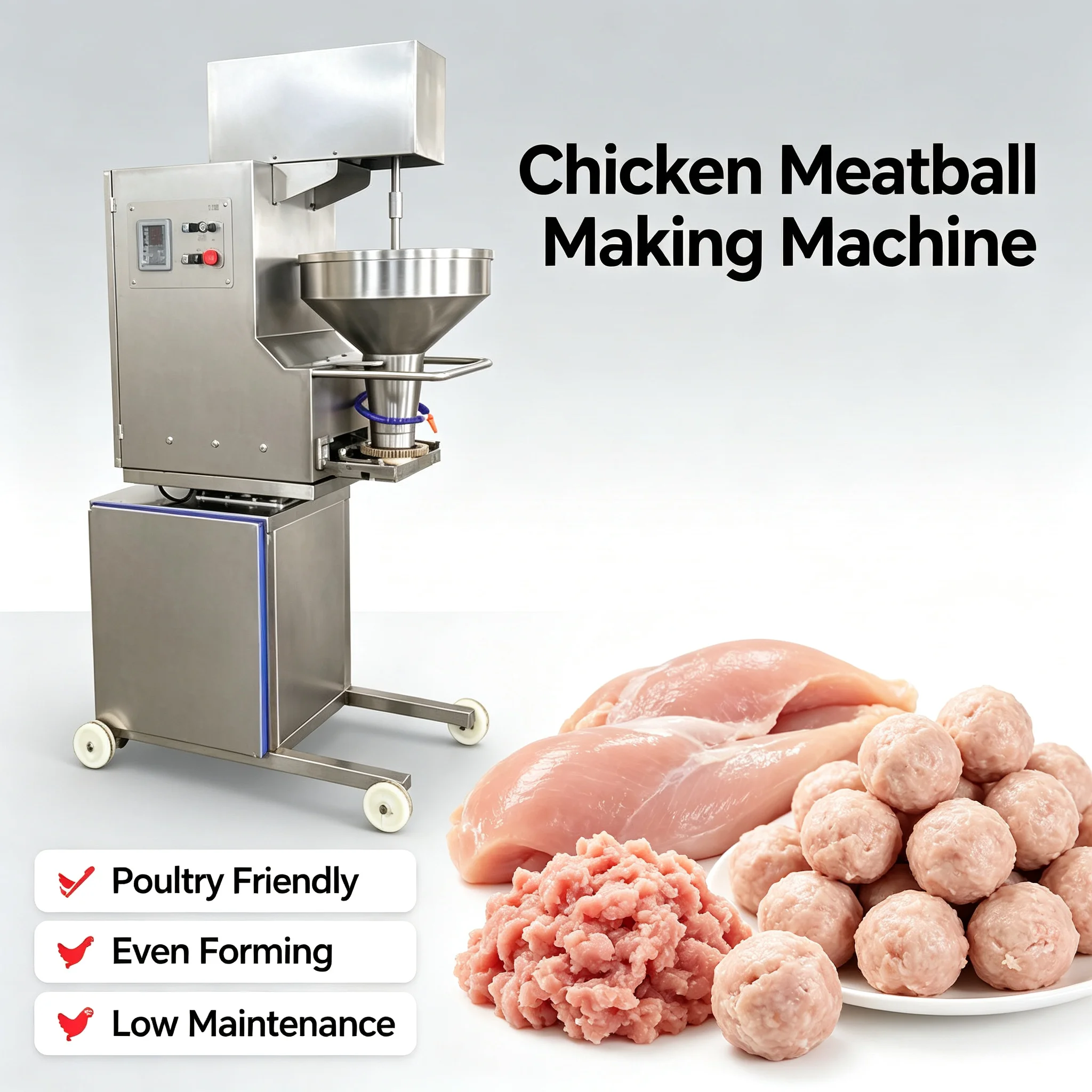 Meatball Making Machine, Fully‑Auto Forming Unit for Beef Fish Pork Ball Restaurant & Food Plant Use Customized