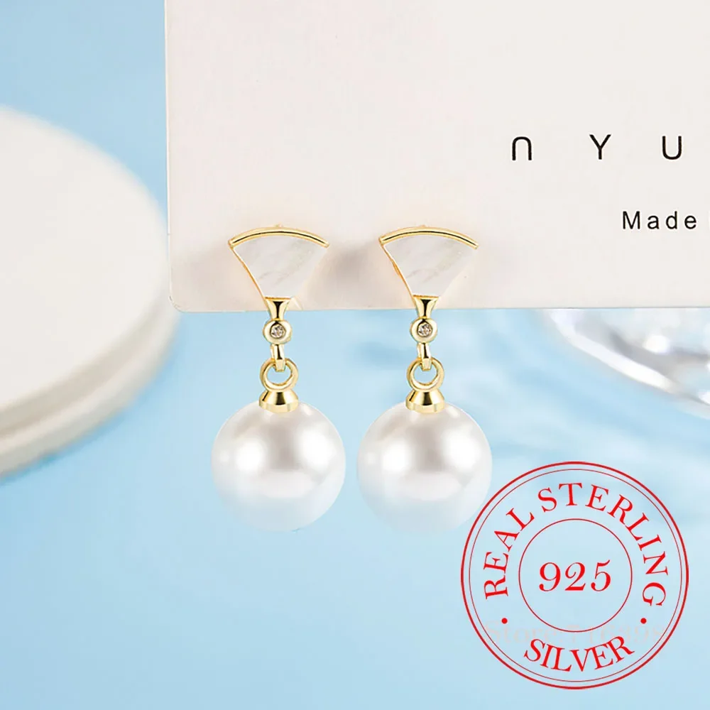 925 Sterling Silver Crystal Pearls Small Skirt Drop Earrings for Women Piercing Jewelry Women's Earrings Wedding Party Pendient