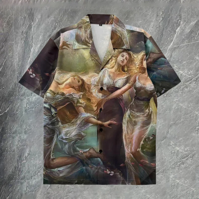 

European Style Short Sleeve Casual Shirt Party Dress Shirt Men Lovely Woman Print Shirts Men Camisa Social Masculina Ropa Hombre